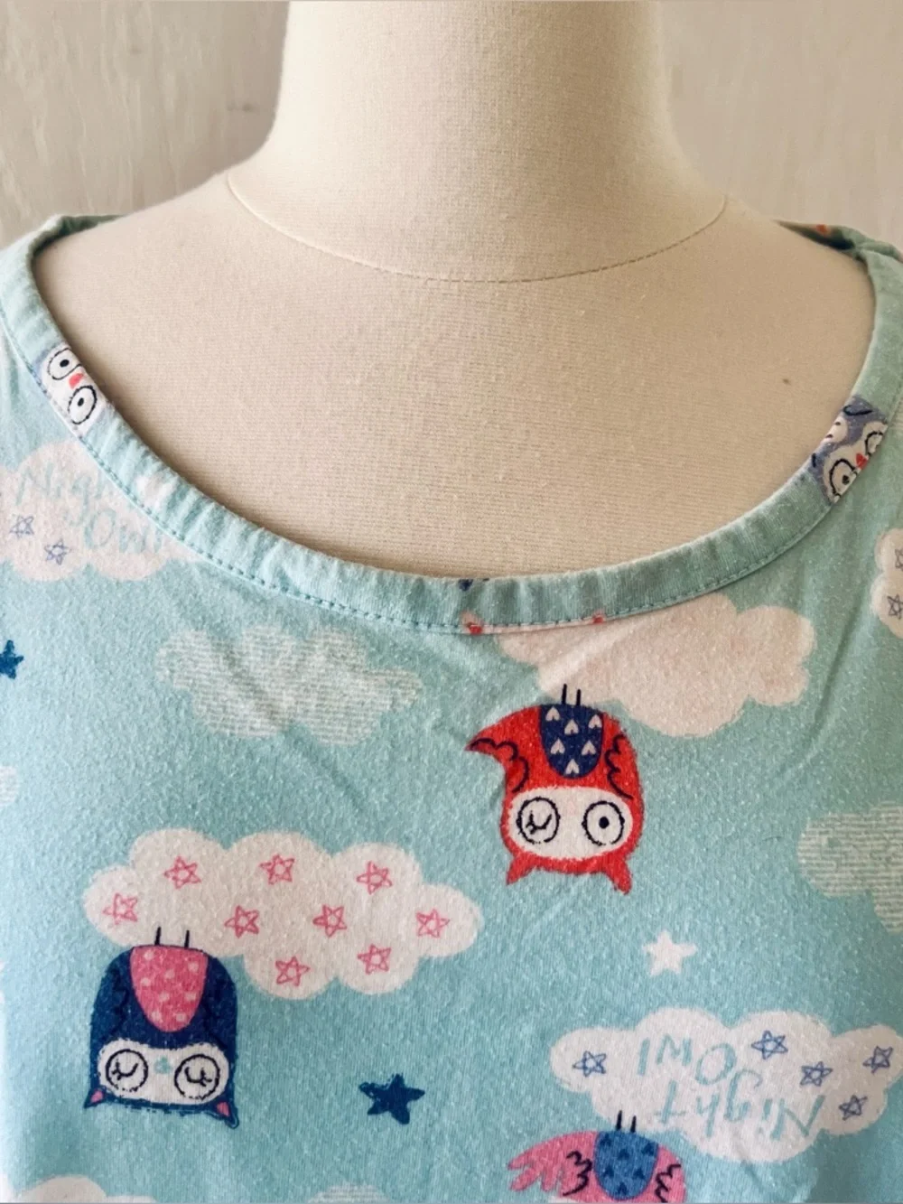 Secret Treasures Blue Owl Print Short-Sleeve Nightgown - Picture 3 of 8